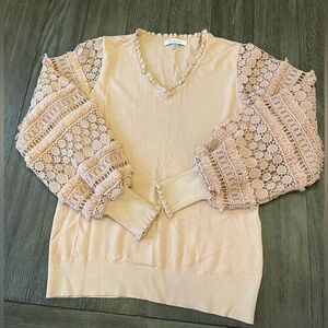 Siani Milano Elegant blush pink Lace Sleeve Sweater